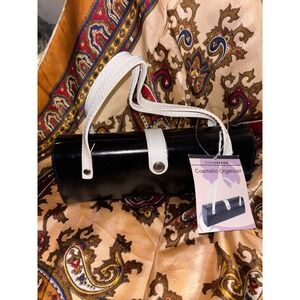 Show Colors Black White Faux Leather Cylinder Cosmetic Organizer Makeup Bag NWT